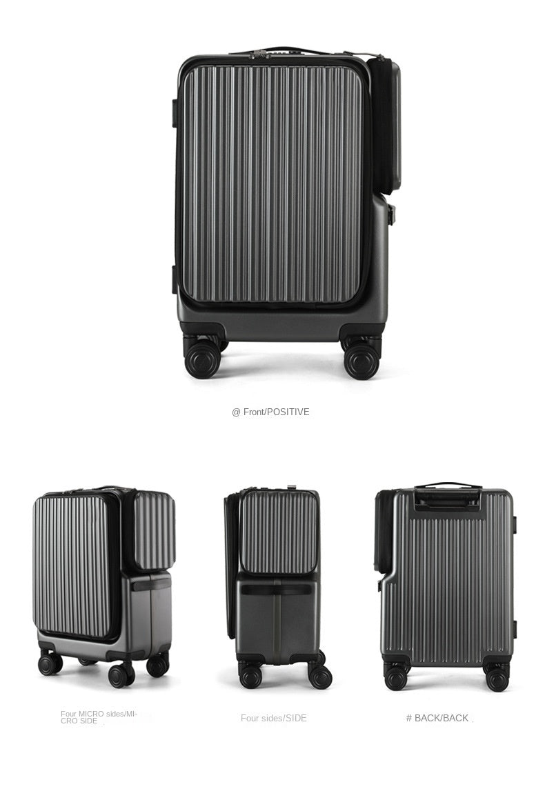 KLQDZMS Carry-on Suitcase Front Opening Laptop Boarding Case 20 Inch USB Charging Trolley Case Password Box Cabin Luggage