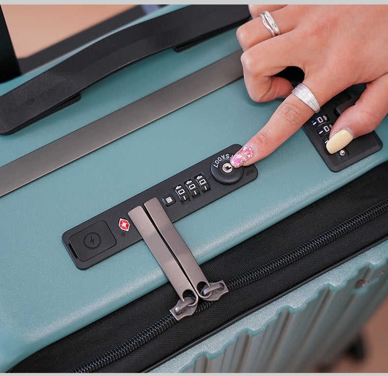 KLQDZMS Carry-on Suitcase Front Opening Laptop Boarding Case 20 Inch USB Charging Trolley Case Password Box Cabin Luggage