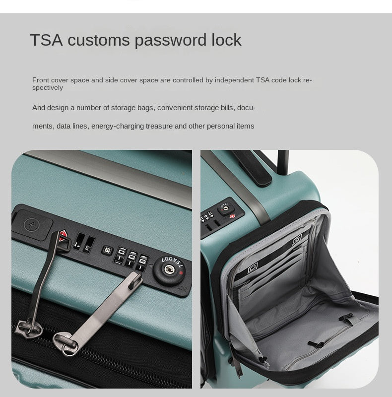 KLQDZMS Carry-on Suitcase Front Opening Laptop Boarding Case 20 Inch USB Charging Trolley Case Password Box Cabin Luggage