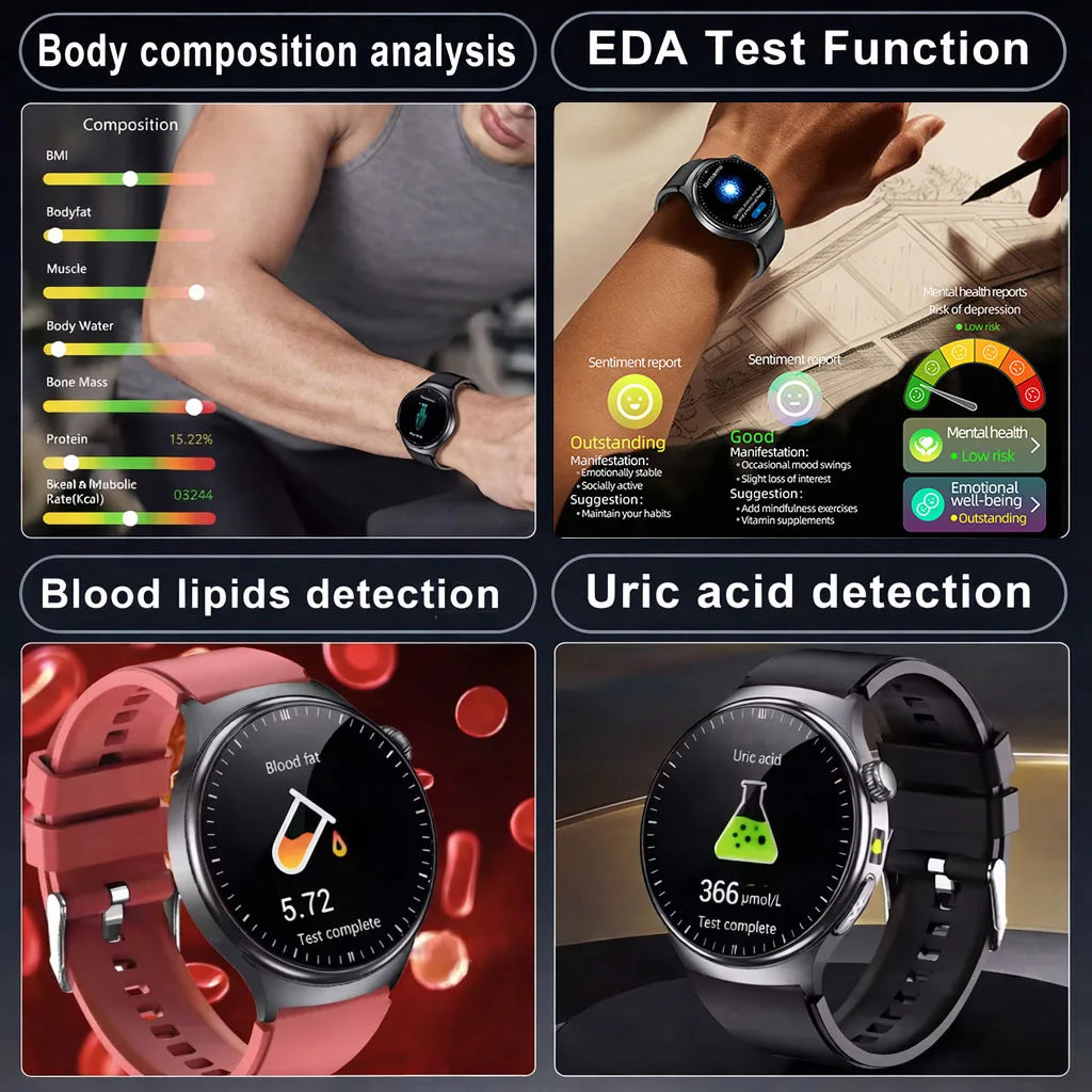2026 New Accurate Diagnosis ECG Smart Watch Body Fat Blood oxygen BP Health Sport HD AMOLED Screen call Smart watch Men women