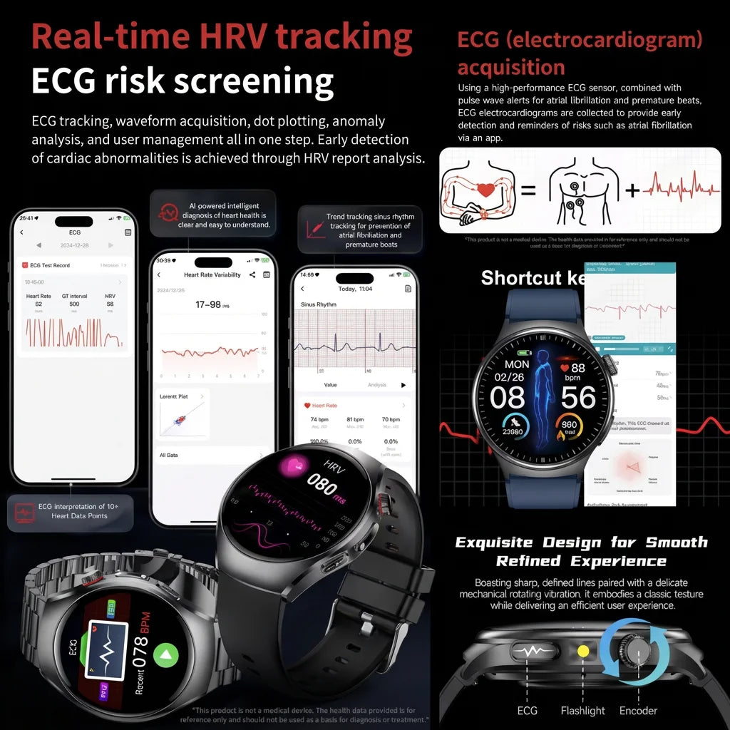 2026 New Accurate Diagnosis ECG Smart Watch Body Fat Blood oxygen BP Health Sport HD AMOLED Screen call Smart watch Men women