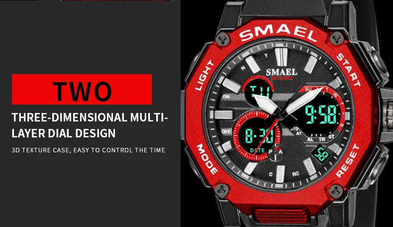 Quartz Watches Sports SMAEL Brand Male Clock Alarm 50M Waterproof Stopwatch LED Back Light Wristwatches 8047 Men Watch Sport