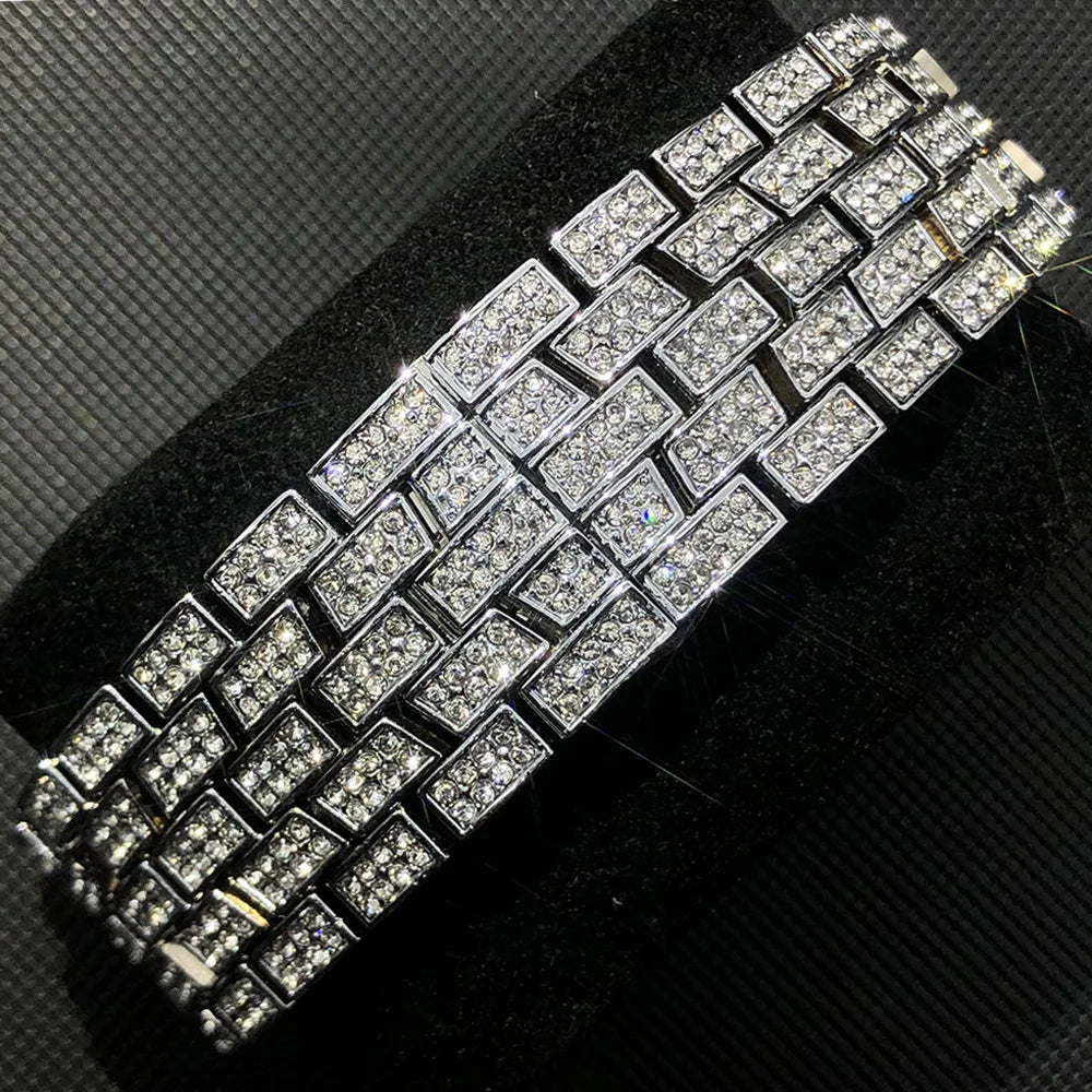Luxury Ice Out Mens Watches Popular Tonneau Full Diamond Silver Geneva Male Watch Hip Hop Original Waterproof relogio masculino