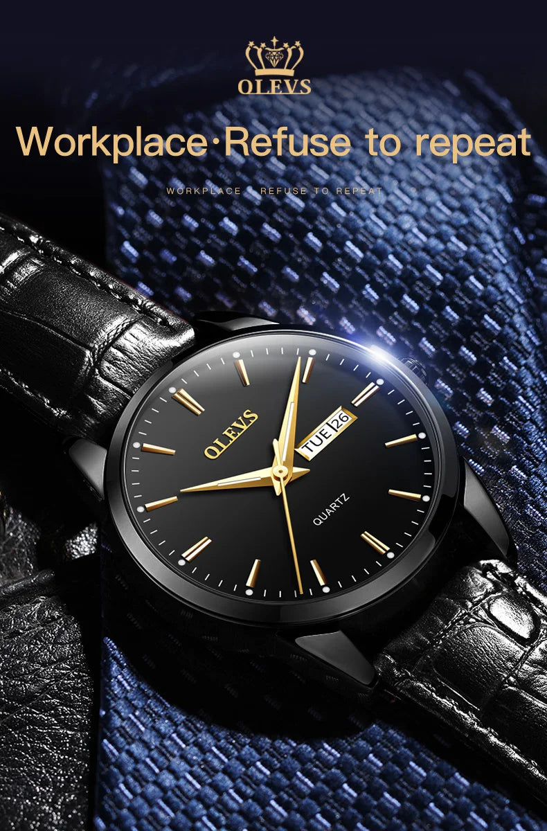 OLEVS  6898 Top Brand Quartz Watch for Men Leather Strap Waterproof Wristwatch Date Week Display Popular Casual Dress Men Watch