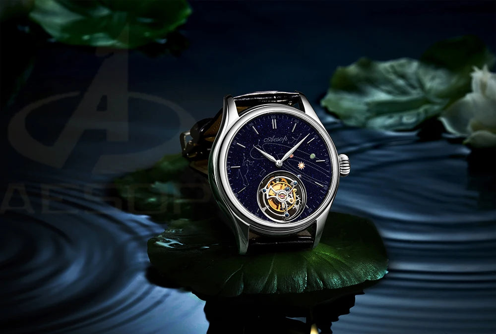 AESOP 7025 Flying Tourbillon Movement Watch Brand For Men Skeleton Mechanical Luxury Watches Wterproof Wristwatches Sapphire