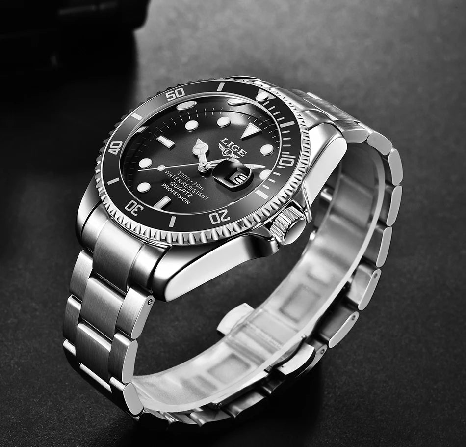 LIGE Top Brand Luxury Fashion Diver Watch Men 30ATM Waterproof Date Clock Sport Watches Mens Quartz Wristwatch Relogio Masculino