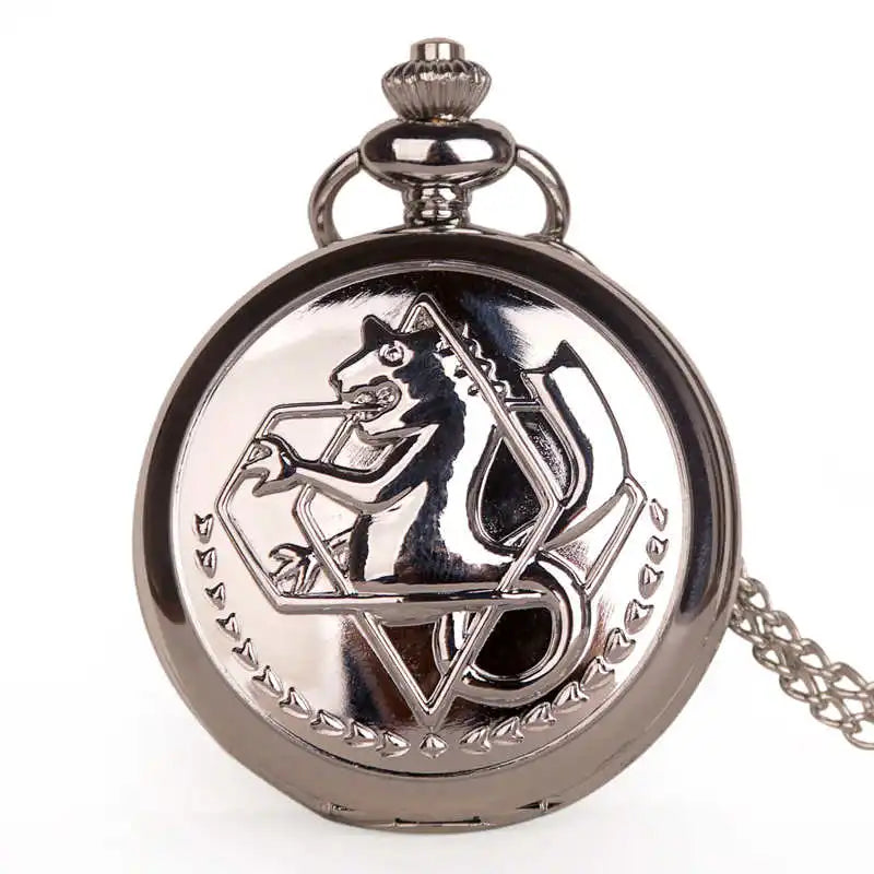 Antique FullMetal Alchemist Edward Elric Cosplay Quartz Pocket Watch with Pendant Necklace Men Women Fob Watch