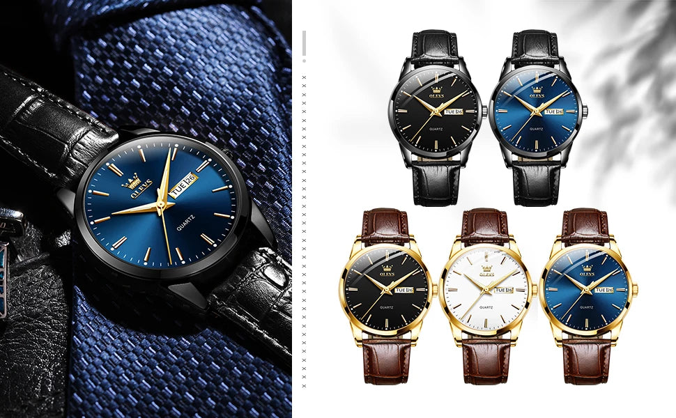 OLEVS  6898 Top Brand Quartz Watch for Men Leather Strap Waterproof Wristwatch Date Week Display Popular Casual Dress Men Watch