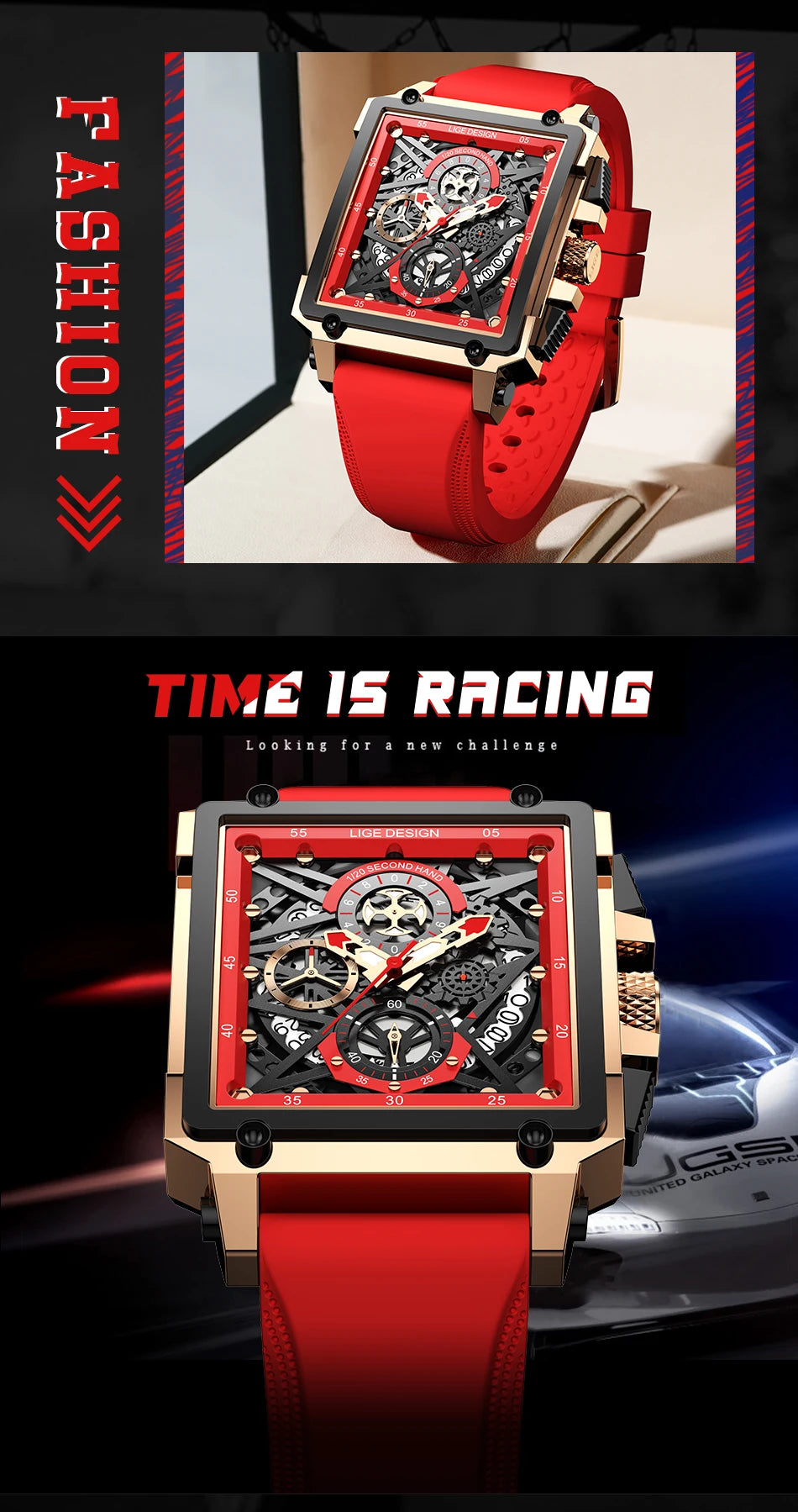 2025 New LIGE Men Watches Top Brand Luxury Hollow Square Sport Watch For Men Fashion Silicone Strap Waterproof Quartz WristWatch