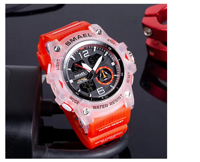 SMAEL 8007 Men's Analog Digital Dual Display Sport Watch - 50M Waterproof LED Backlight Alarm Stopwatch Chronograph Shockproof