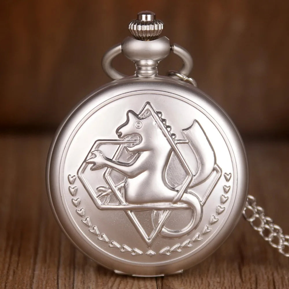 Antique FullMetal Alchemist Edward Elric Cosplay Quartz Pocket Watch with Pendant Necklace Men Women Fob Watch