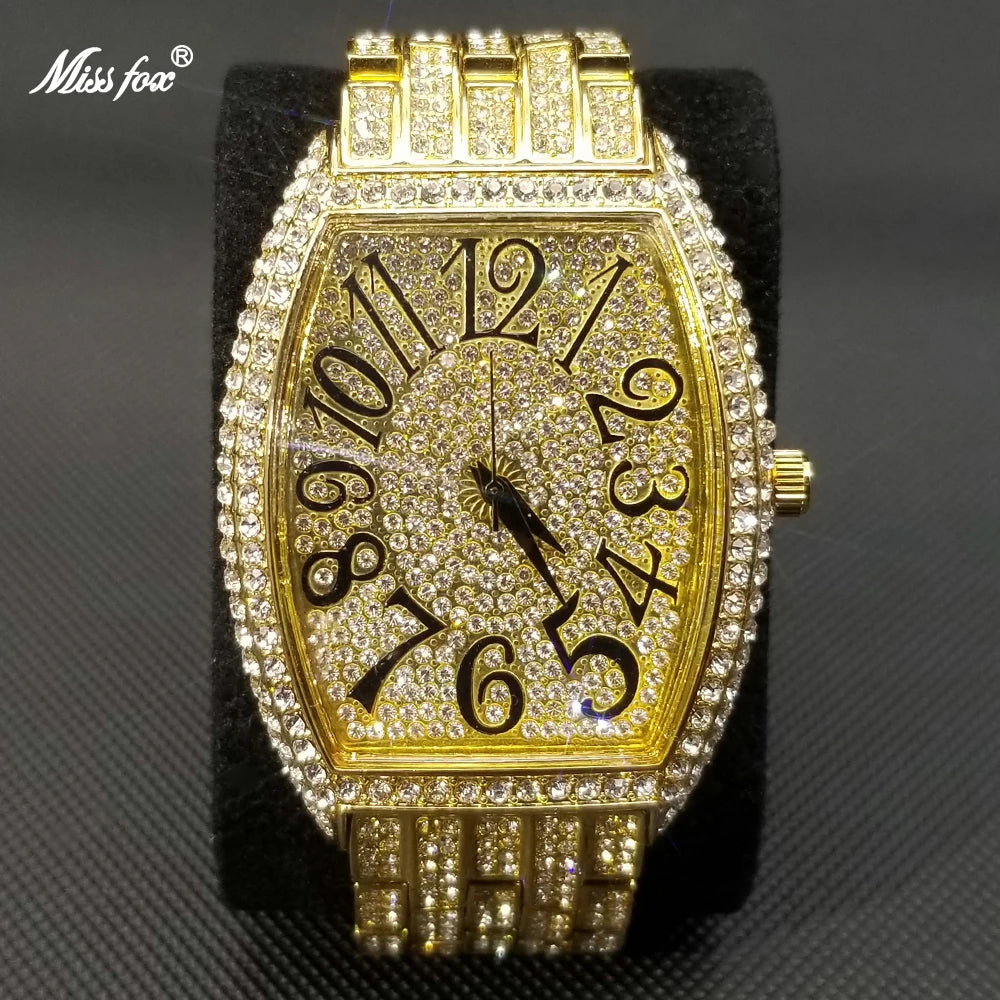 Luxury Ice Out Mens Watches Popular Tonneau Full Diamond Silver Geneva Male Watch Hip Hop Original Waterproof relogio masculino