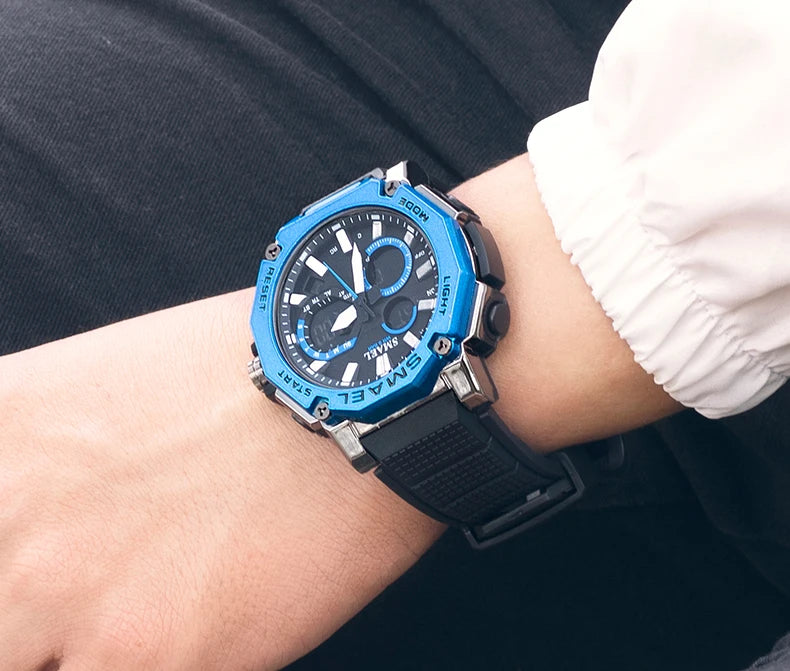 Quartz Watches Sports SMAEL Brand Male Clock Alarm 50M Waterproof Stopwatch LED Back Light Wristwatches 8047 Men Watch Sport