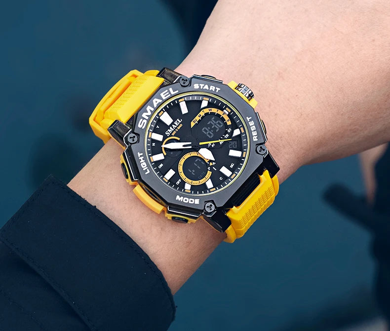 Quartz Watches Sports SMAEL Brand Male Clock Alarm 50M Waterproof Stopwatch LED Back Light Wristwatches 8047 Men Watch Sport