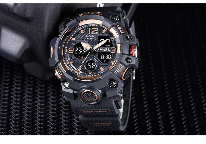 Sport Watch Military Watch For Men Alarm Clock Stopwatch LED Digital Back Light Dual Time Display 8008 Men's Watches Waterproof