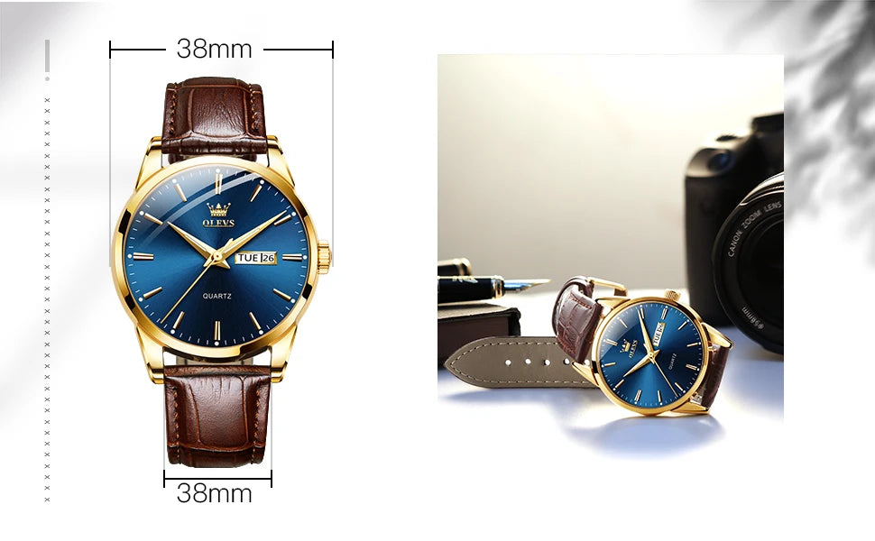 OLEVS  6898 Top Brand Quartz Watch for Men Leather Strap Waterproof Wristwatch Date Week Display Popular Casual Dress Men Watch