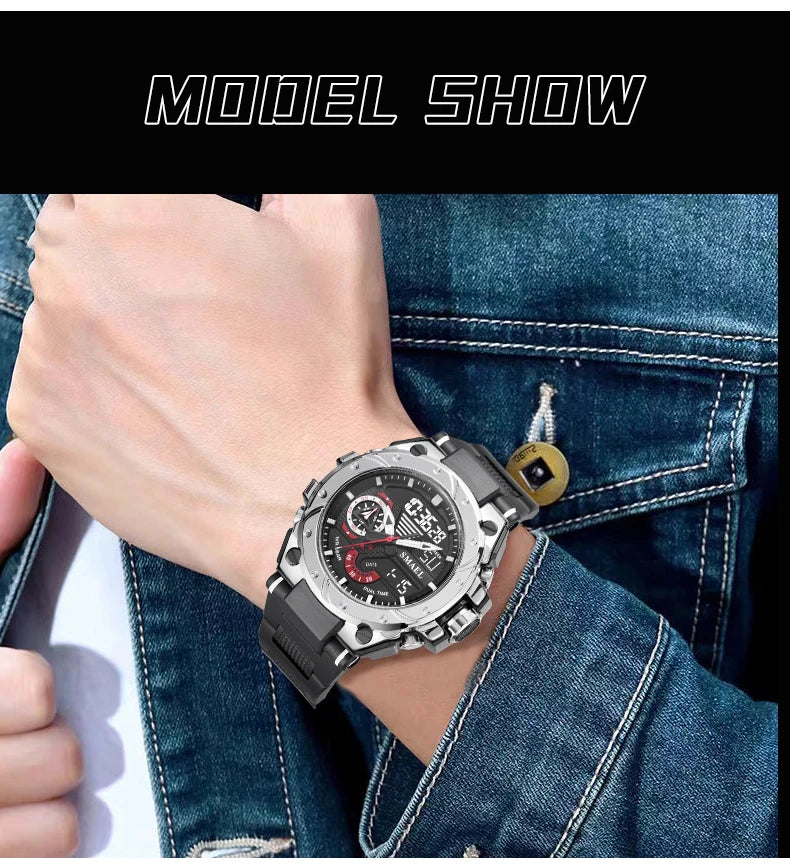 Quartz Watch For Men SMAEL Wristwatches Watcholorful Red Bracelet 50M Waterproof Alarm Clock Analog Digitals 8060 Sport Watches