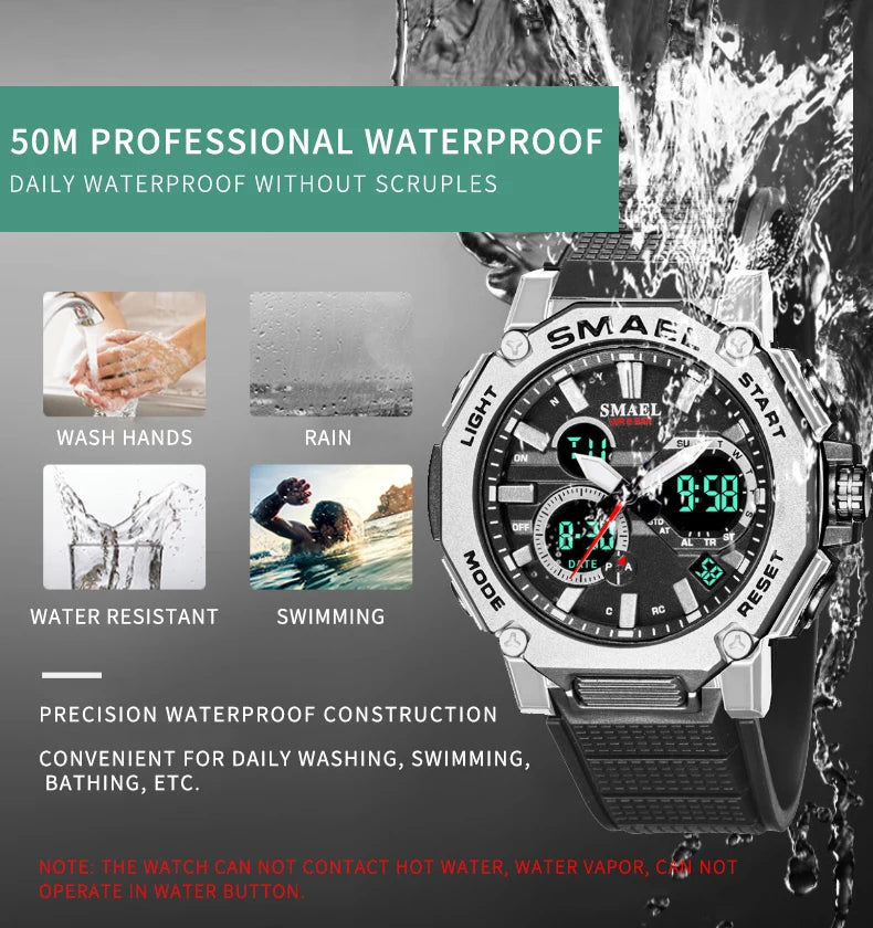 Quartz Watches Sports SMAEL Brand Male Clock Alarm 50M Waterproof Stopwatch LED Back Light Wristwatches 8047 Men Watch Sport
