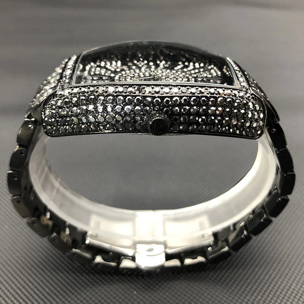 Luxury Ice Out Mens Watches Popular Tonneau Full Diamond Silver Geneva Male Watch Hip Hop Original Waterproof relogio masculino