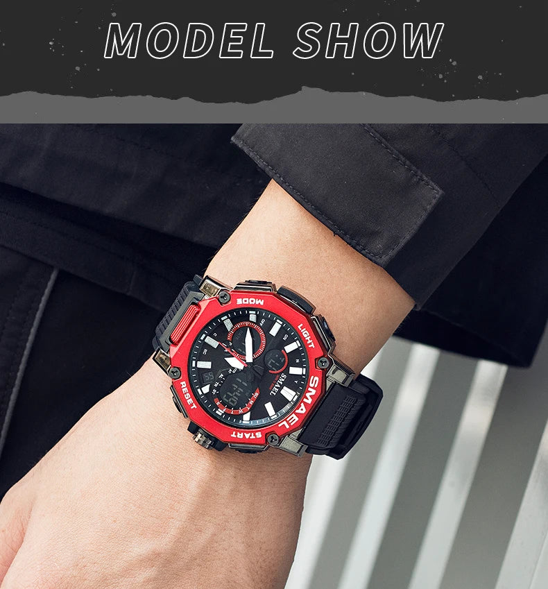 Quartz Watches Sports SMAEL Brand Male Clock Alarm 50M Waterproof Stopwatch LED Back Light Wristwatches 8047 Men Watch Sport