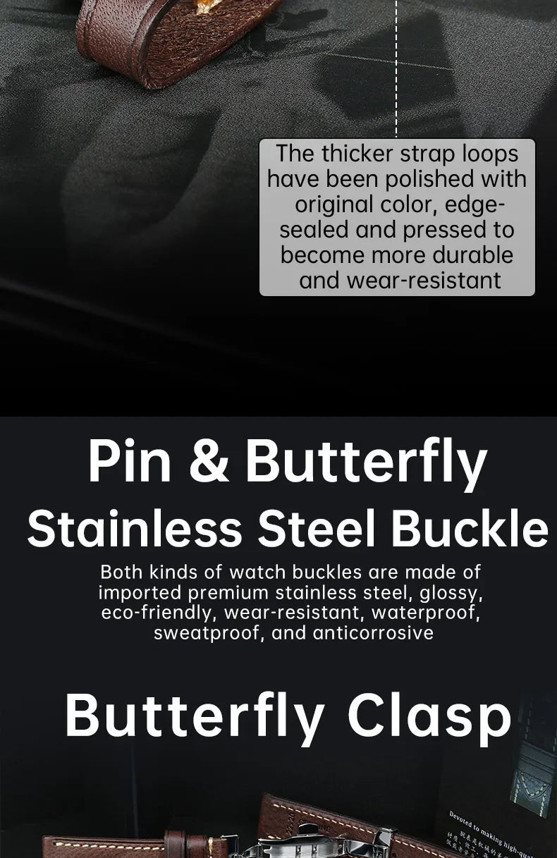 Luxury Handmade Watch Band Genuine Cow Leather Watch Strap With Butterfly Buckle Bracelet For Hamilton SEIKO Citizen Watchbands