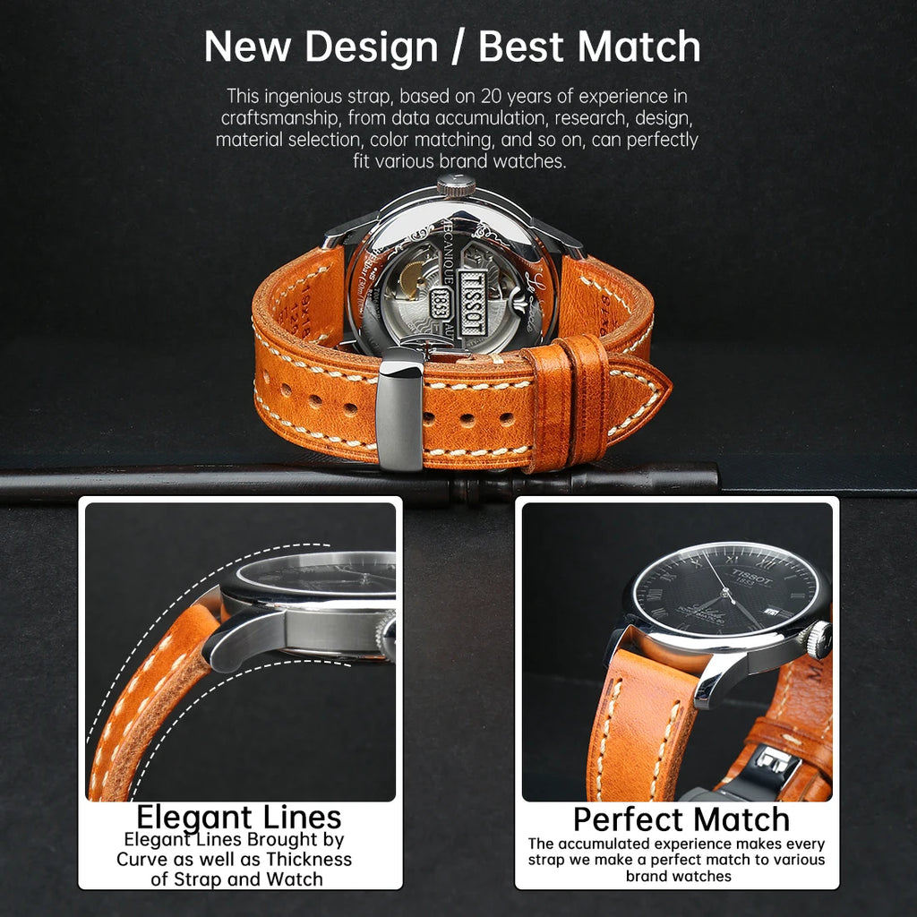 Luxury Handmade Watch Band Genuine Cow Leather Watch Strap With Butterfly Buckle Bracelet For Hamilton SEIKO Citizen Watchbands