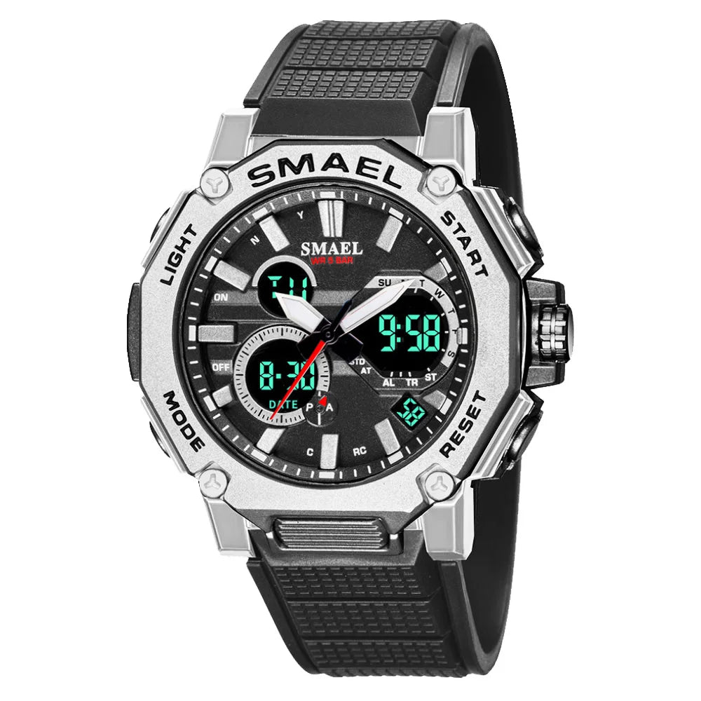 Quartz Watches Sports SMAEL Brand Male Clock Alarm 50M Waterproof Stopwatch LED Back Light Wristwatches 8047 Men Watch Sport