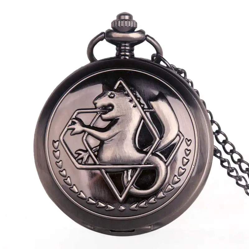 Antique FullMetal Alchemist Edward Elric Cosplay Quartz Pocket Watch with Pendant Necklace Men Women Fob Watch