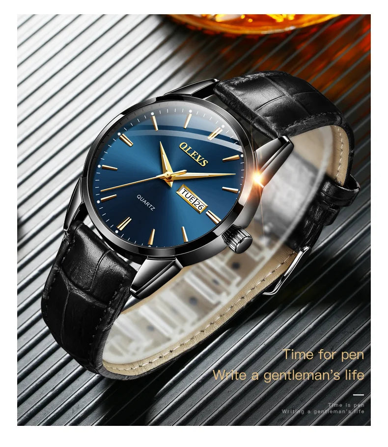 OLEVS  6898 Top Brand Quartz Watch for Men Leather Strap Waterproof Wristwatch Date Week Display Popular Casual Dress Men Watch