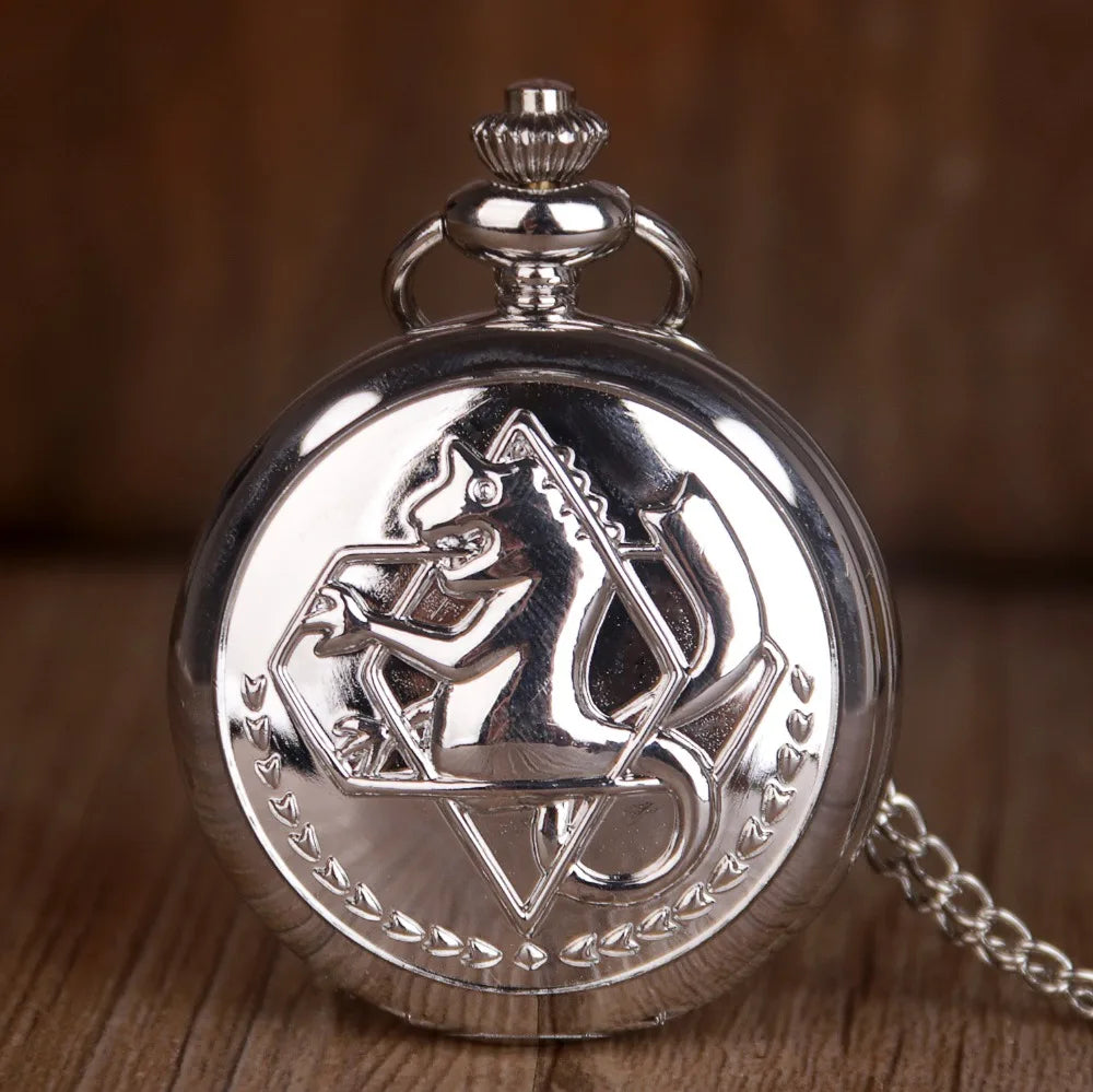 Antique FullMetal Alchemist Edward Elric Cosplay Quartz Pocket Watch with Pendant Necklace Men Women Fob Watch