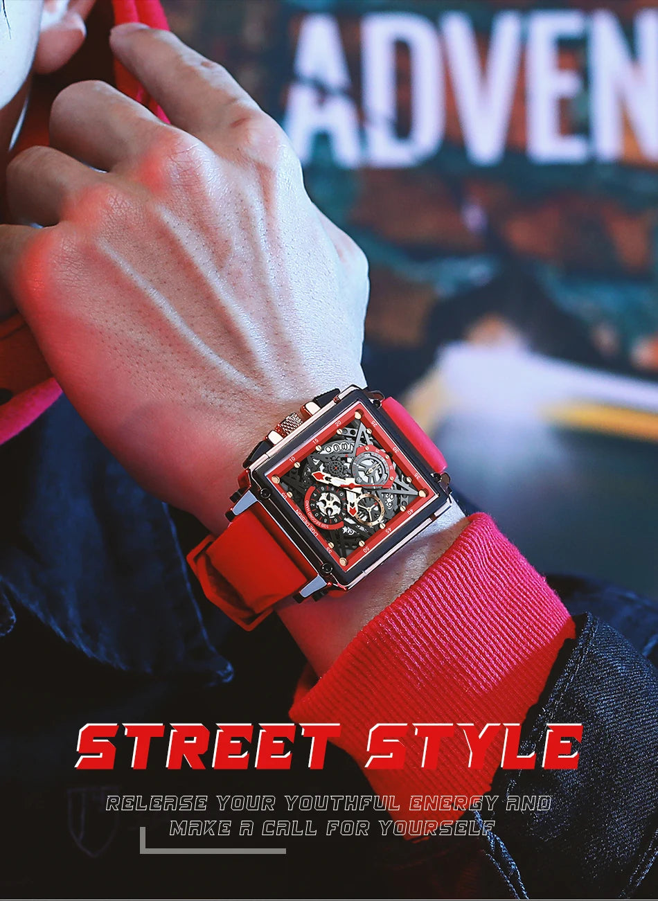 2025 New LIGE Men Watches Top Brand Luxury Hollow Square Sport Watch For Men Fashion Silicone Strap Waterproof Quartz WristWatch