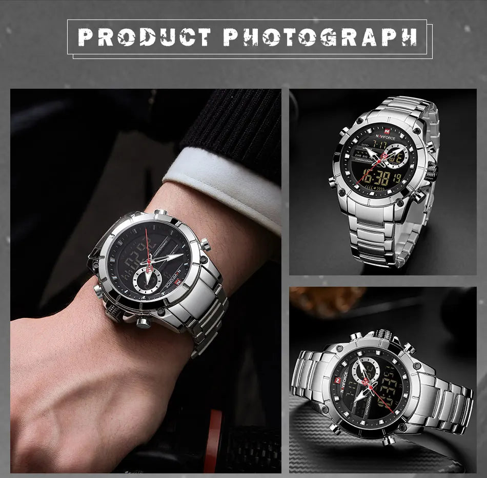 NAVIFORCE Luxury Original Sports Wrist Watch For Men Waterproof Digital Fashion Watches Male Relogio Masculino 9163 Free Shiping