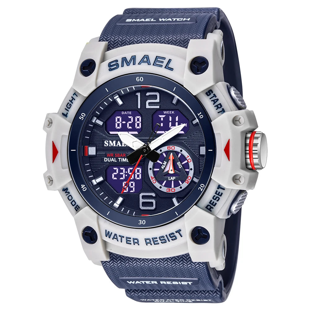 SMAEL 8007 Men's Analog Digital Dual Display Sport Watch - 50M Waterproof LED Backlight Alarm Stopwatch Chronograph Shockproof