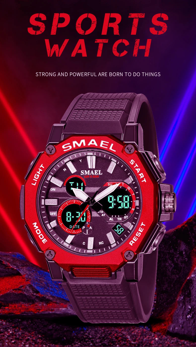 Quartz Watches Sports SMAEL Brand Male Clock Alarm 50M Waterproof Stopwatch LED Back Light Wristwatches 8047 Men Watch Sport