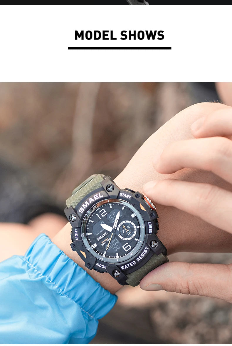 SMAEL 8007 Men's Analog Digital Dual Display Sport Watch - 50M Waterproof LED Backlight Alarm Stopwatch Chronograph Shockproof