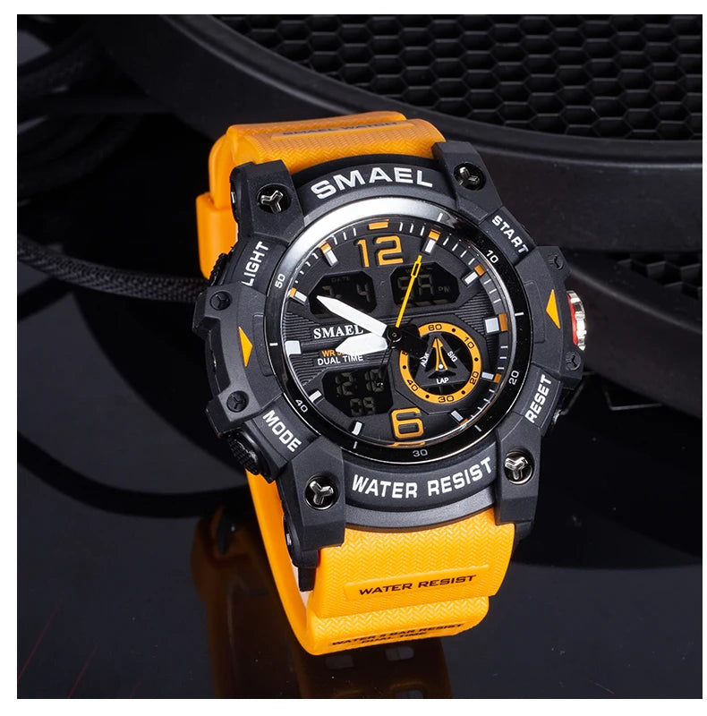 SMAEL 8007 Men's Analog Digital Dual Display Sport Watch - 50M Waterproof LED Backlight Alarm Stopwatch Chronograph Shockproof