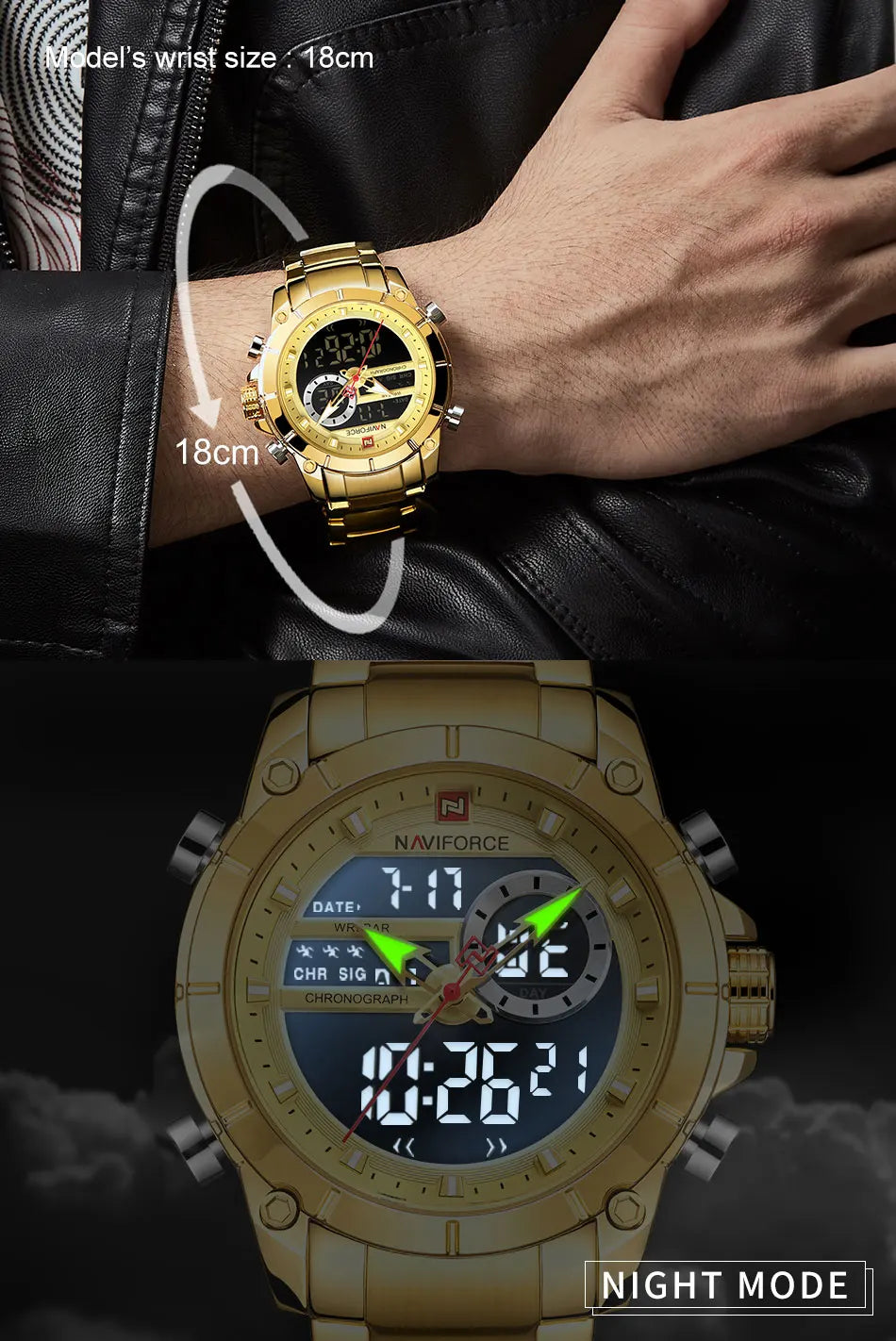 NAVIFORCE Luxury Original Sports Wrist Watch For Men Waterproof Digital Fashion Watches Male Relogio Masculino 9163 Free Shiping