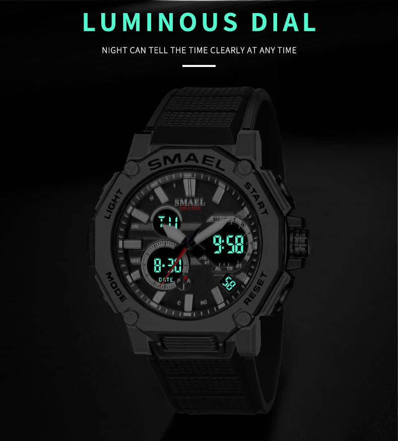 Quartz Watches Sports SMAEL Brand Male Clock Alarm 50M Waterproof Stopwatch LED Back Light Wristwatches 8047 Men Watch Sport