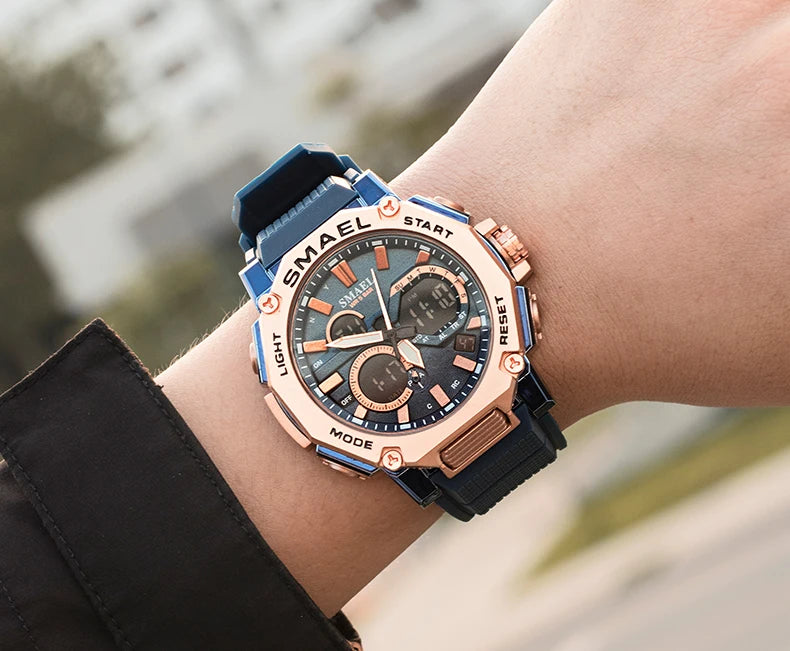 Quartz Watches Sports SMAEL Brand Male Clock Alarm 50M Waterproof Stopwatch LED Back Light Wristwatches 8047 Men Watch Sport