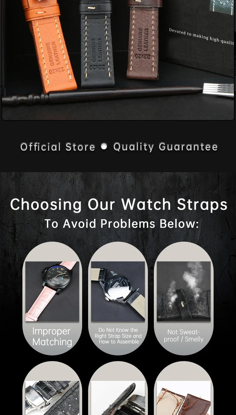 Luxury Handmade Watch Band Genuine Cow Leather Watch Strap With Butterfly Buckle Bracelet For Hamilton SEIKO Citizen Watchbands