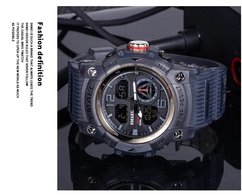 SMAEL 8007 Men's Analog Digital Dual Display Sport Watch - 50M Waterproof LED Backlight Alarm Stopwatch Chronograph Shockproof