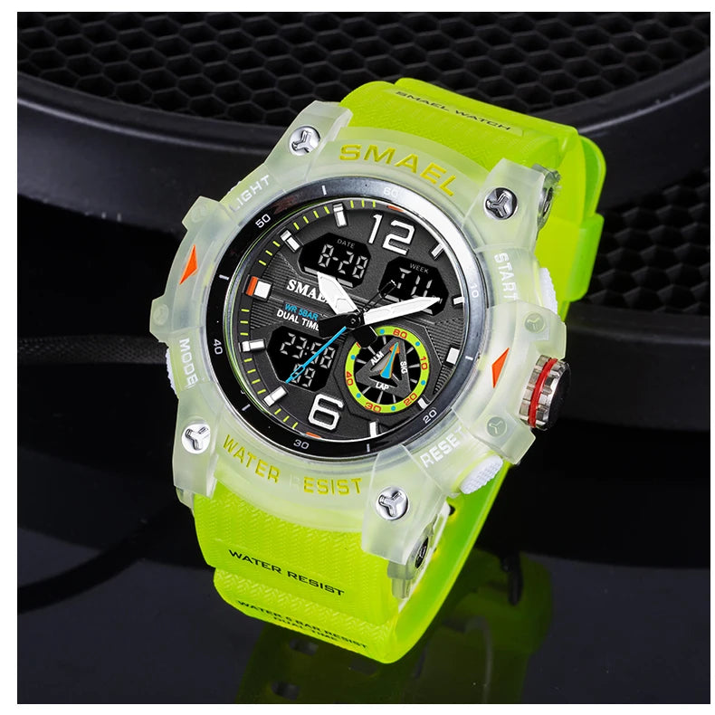 SMAEL 8007 Men's Analog Digital Dual Display Sport Watch - 50M Waterproof LED Backlight Alarm Stopwatch Chronograph Shockproof