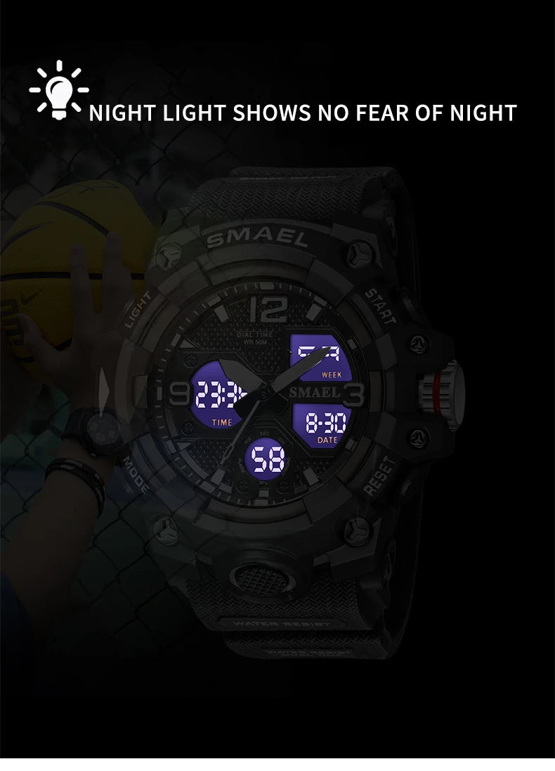 Sport Watch Military Watch For Men Alarm Clock Stopwatch LED Digital Back Light Dual Time Display 8008 Men's Watches Waterproof