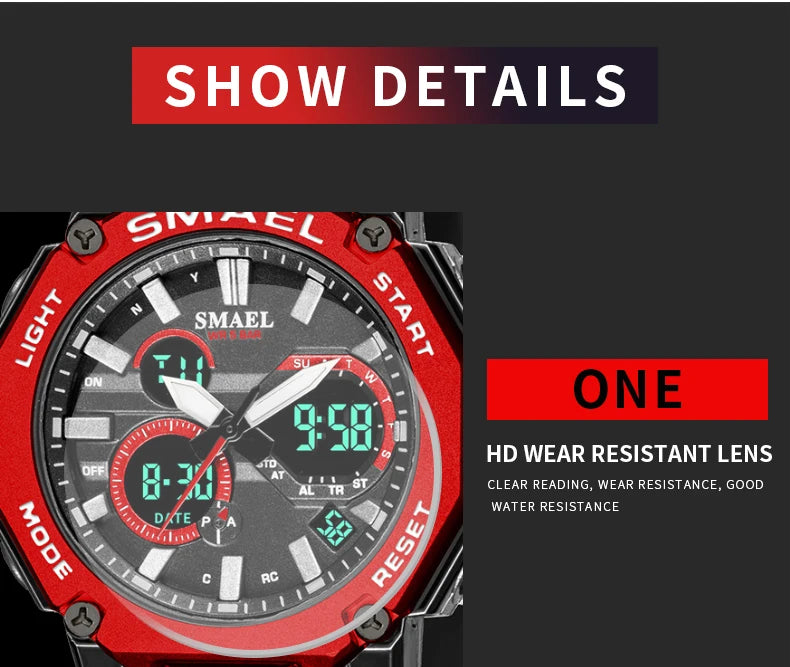 Quartz Watches Sports SMAEL Brand Male Clock Alarm 50M Waterproof Stopwatch LED Back Light Wristwatches 8047 Men Watch Sport