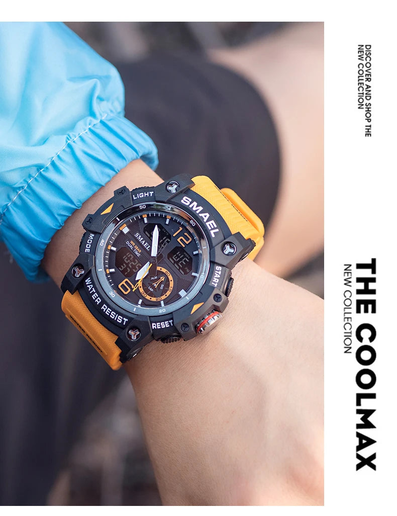 SMAEL 8007 Men's Analog Digital Dual Display Sport Watch - 50M Waterproof LED Backlight Alarm Stopwatch Chronograph Shockproof