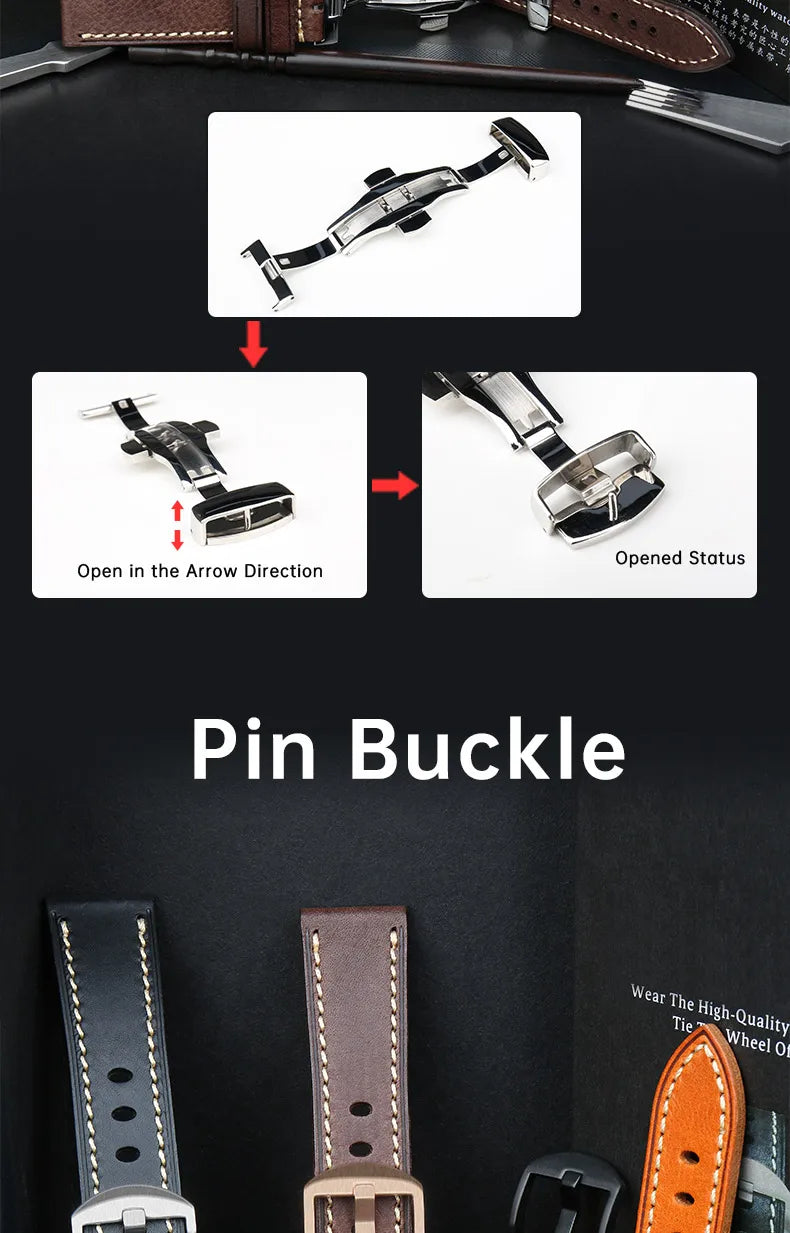 Luxury Handmade Watch Band Genuine Cow Leather Watch Strap With Butterfly Buckle Bracelet For Hamilton SEIKO Citizen Watchbands