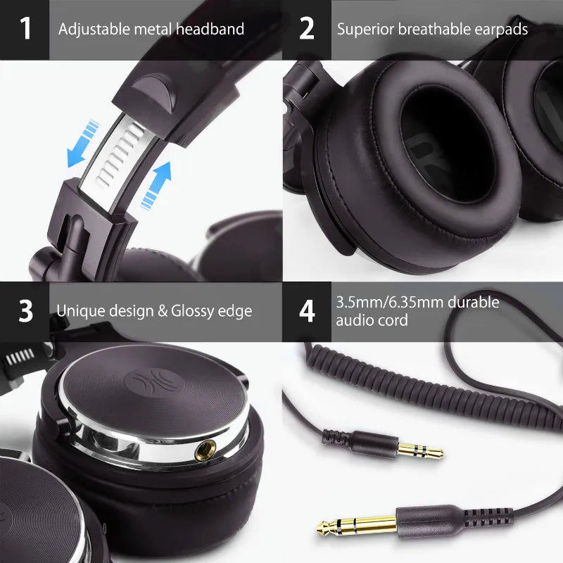 Oneodio Wired HiFi Headphones Professional Studio DJ Headphones With Mic Over Ear Hi-Res Headset Monitoring For AMP Guitar Phone