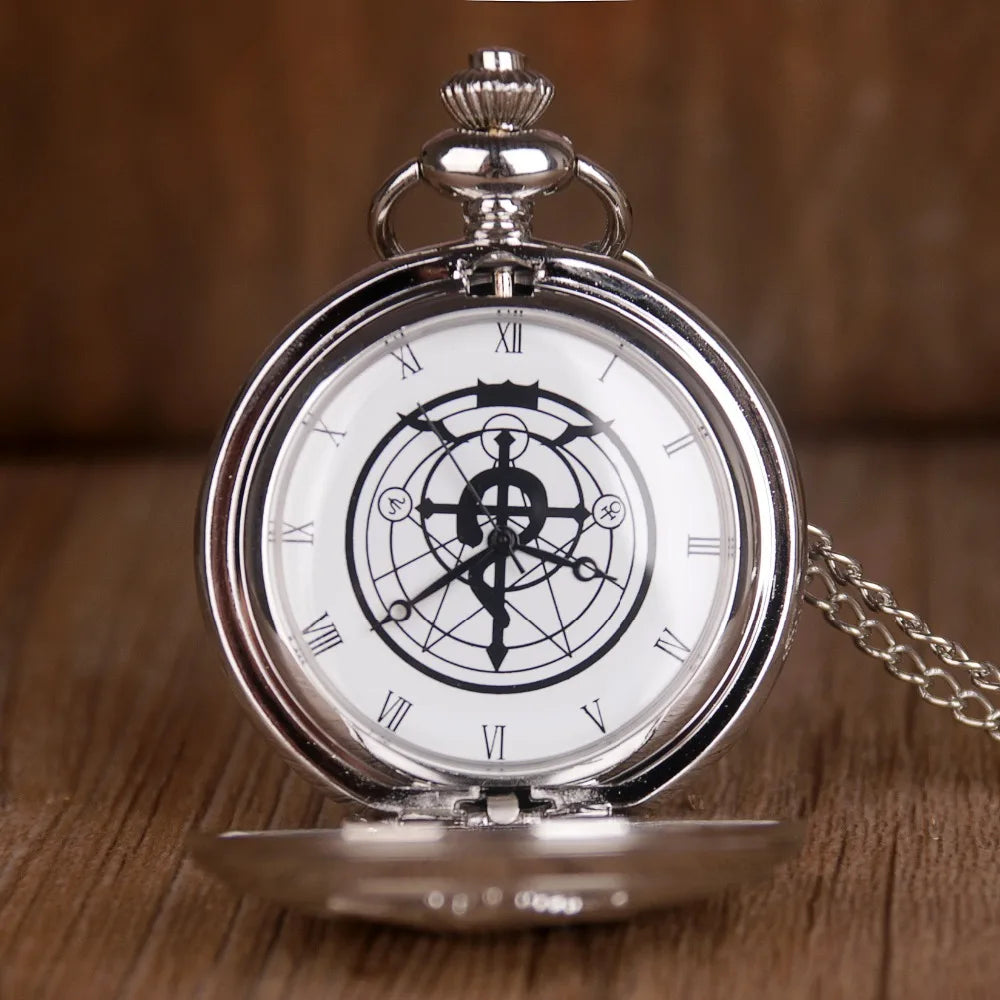 Antique FullMetal Alchemist Edward Elric Cosplay Quartz Pocket Watch with Pendant Necklace Men Women Fob Watch