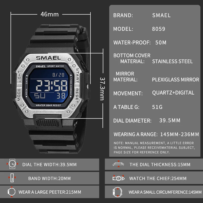 Relogio SMAEL Men Multifunctional Digital Sport Watch Count Down Male Army Military Clock LED WristWatches Fashion Male Relógios