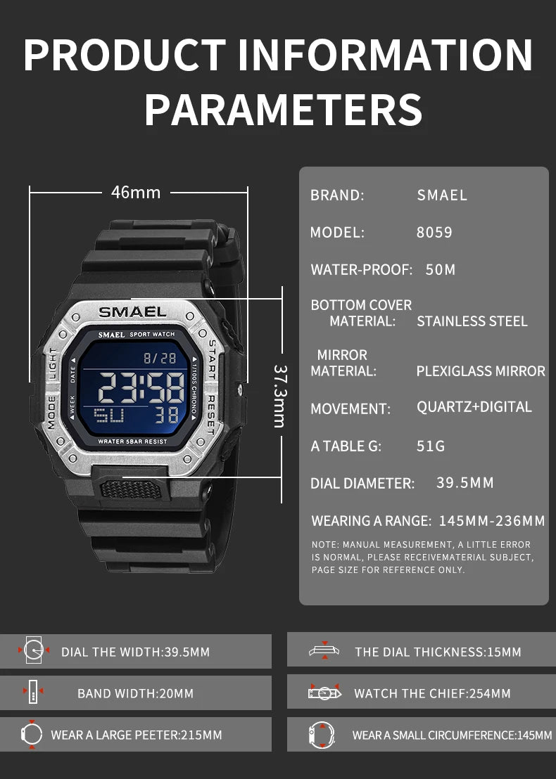 Relogio SMAEL Men Multifunctional Digital Sport Watch Count Down Male Army Military Clock LED WristWatches Fashion Male Relógios